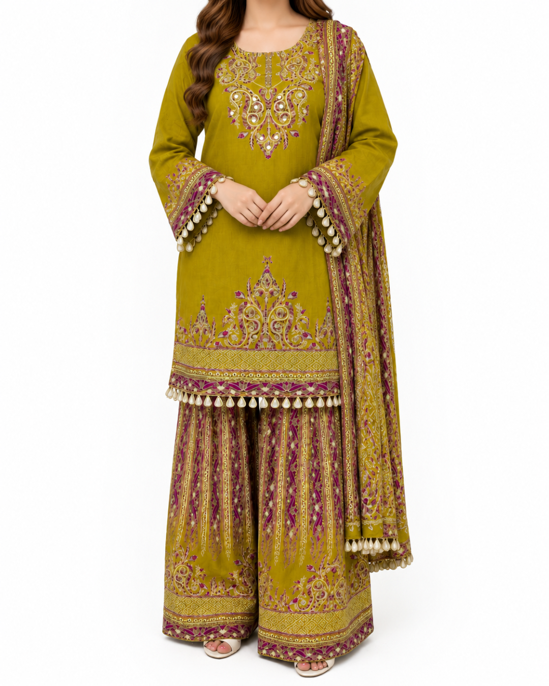 Olive Green Embroidered Pakistani 3-Piece Suit